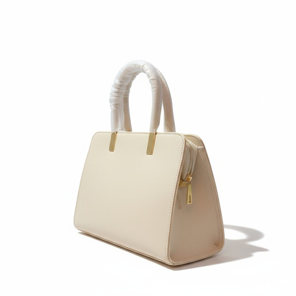 Chrisbella Elegance Embossed Handbag Set – Beige & White